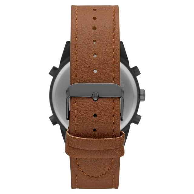 GEORGE Men's Gunmetal Analog Watch Set: White Dial, Brown Vegan Leather, Bonus Bracelets (FMDXGE012).