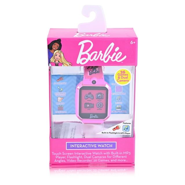 Mattel Barbie Childrens iTime Unisex Touchscreen Smart Watch with Silicone Strap and Metallic Pink Case 42MM