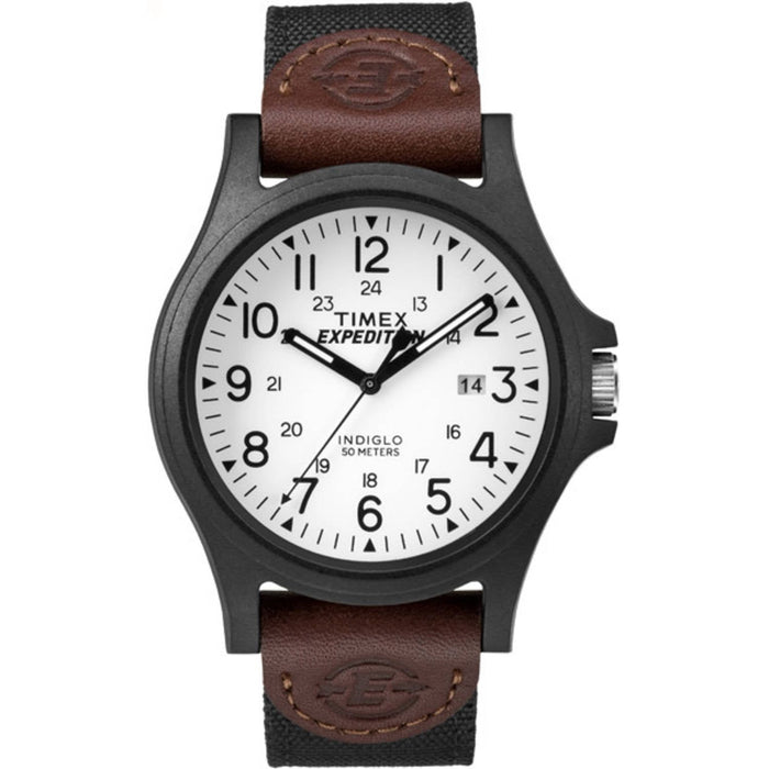 Timex Men's Expedition Acadia 40mm Watch ¨C Black Case Black Dial with Black & Brown Leather & Fabric Strap