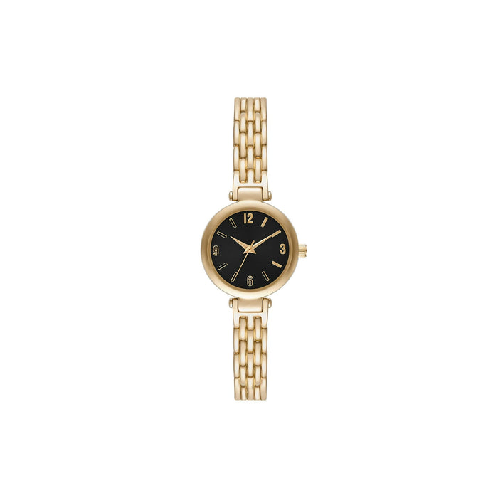 Time & Tru Women's Wristwatch: Gold Tone Bracelet Watch, Black Dial (FMDOTT080)