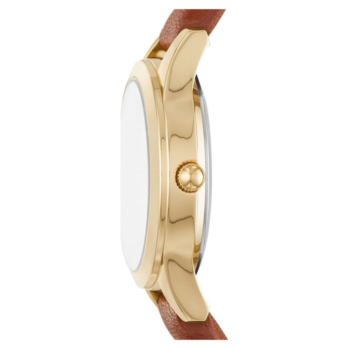 Time and Tru Women's Gold Tone Crystal Accent Watch with Faux Leather Strap