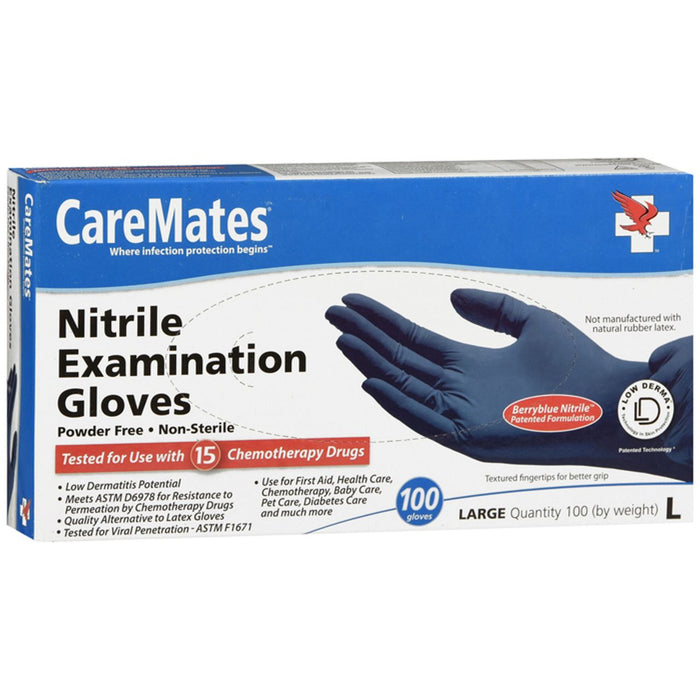 CareMates Nitrile Exam Gloves Berry Blue Large 100Ct