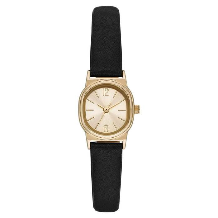 Time and Tru Women's Gold Tone Oval Watch with Faux Leather Strap