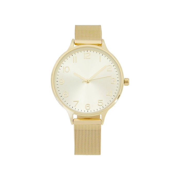 Time and Tru Women's Gold Tone Round Watch with Mesh Bracelet Strap