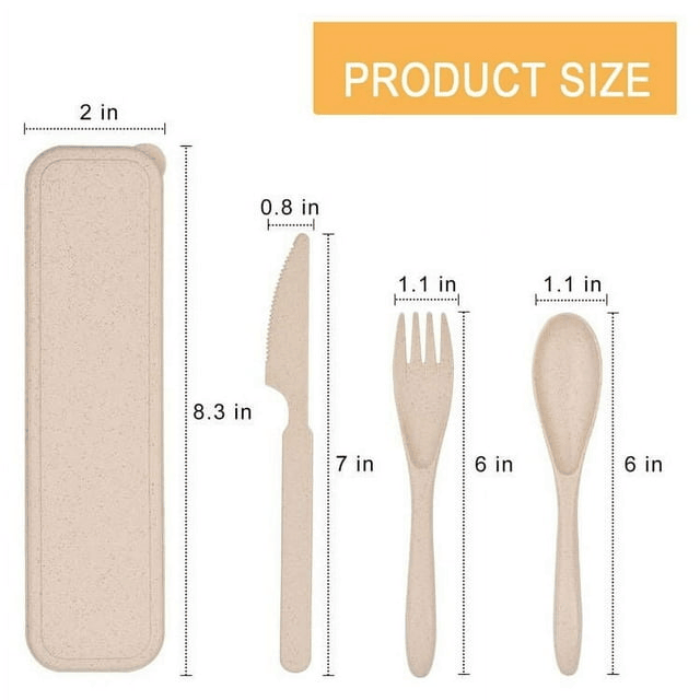 2 Pack Reusable Travel Utensils Set with Case, Wheat Straw Portable Knife Fork Spoons Tableware, Eco-Friendly Cutlery for Kids Adults Travel Picnic Camping Utensils, Green and Beige