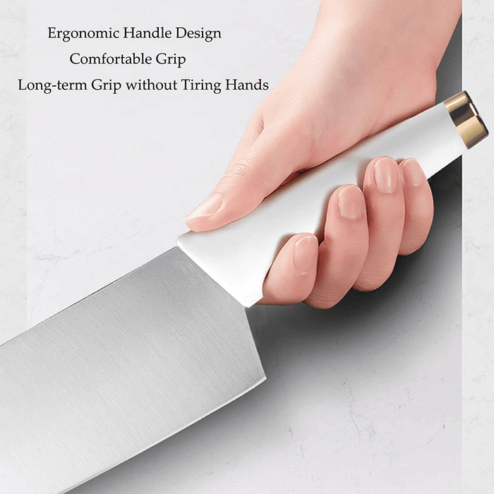 Kitchen Knife Set with Block, 7-Pieces High Carbon Stainless Steel Chef Knife Sets,White Knife Set with Sharpener Scissors for Cutting Slicing Dicing Chopping