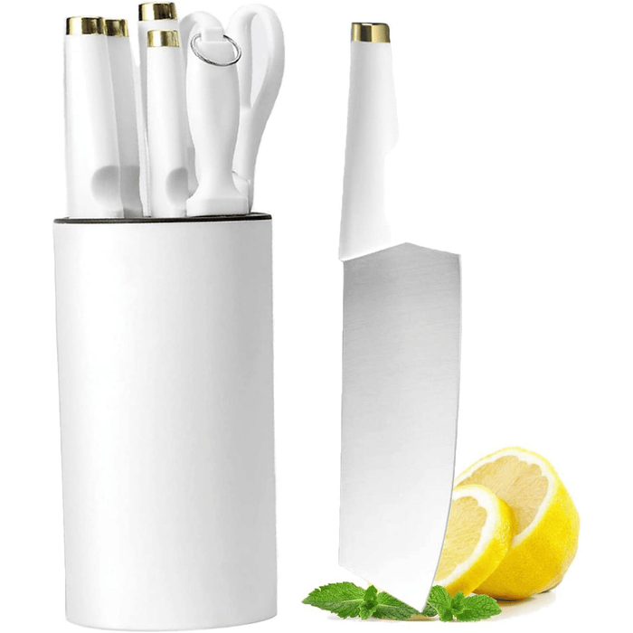 Kitchen Knife Set with Block, 7-Pieces High Carbon Stainless Steel Chef Knife Sets,White Knife Set with Sharpener Scissors for Cutting Slicing Dicing Chopping