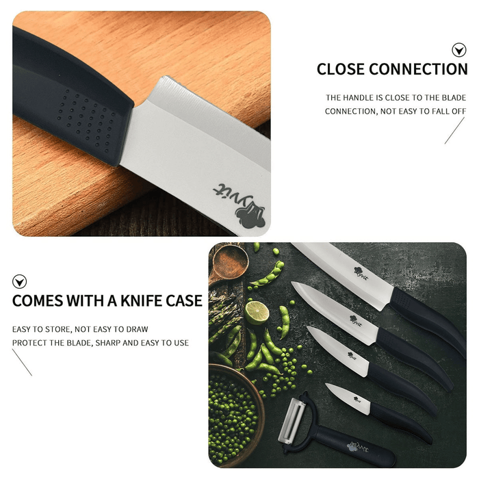 Rust Proof Ceramic Knife with Cover for Home Kitchen, 5 Piece Professional Knife Set with Chef Knife, Utility Knife, Paring Knife and Fruit Knife (Black)