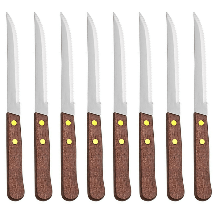 8 Pack Serrated Steak Knives Stainless Steel Knife Set Wooden Utensil Cutlery