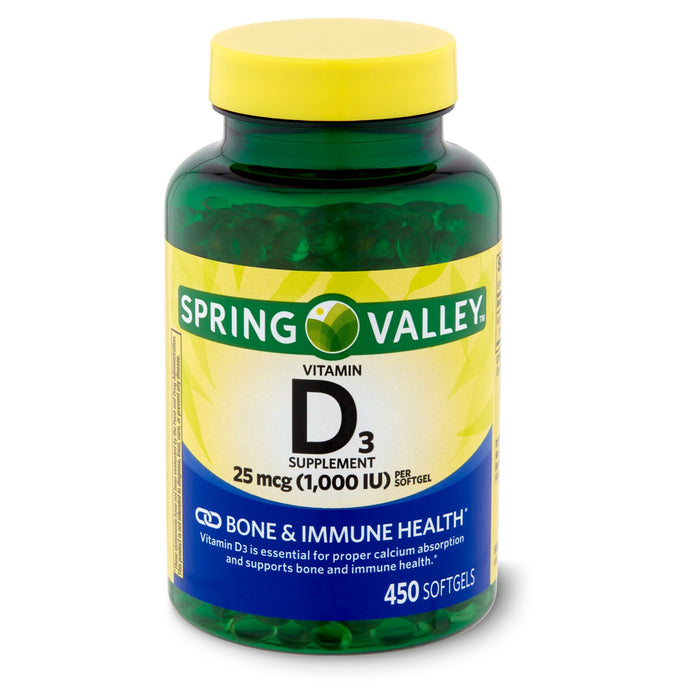 Spring Valley Vitamin D3 Softgels; 25mcg; 1; 000 IU; 450 Count