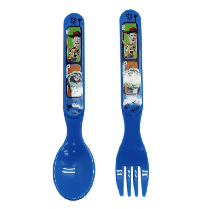 Disney's Toy Story Buzz and Woody Blue Plastic Kids Spoon and Fork Set