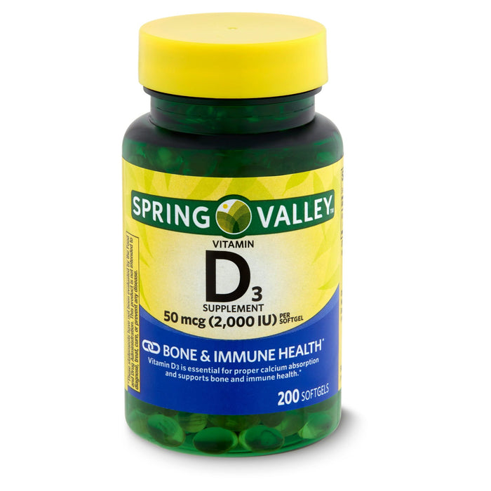 Spring Valley Vitamin D3 Supplement; 50 mcg 2; 000 IU; 200 Count