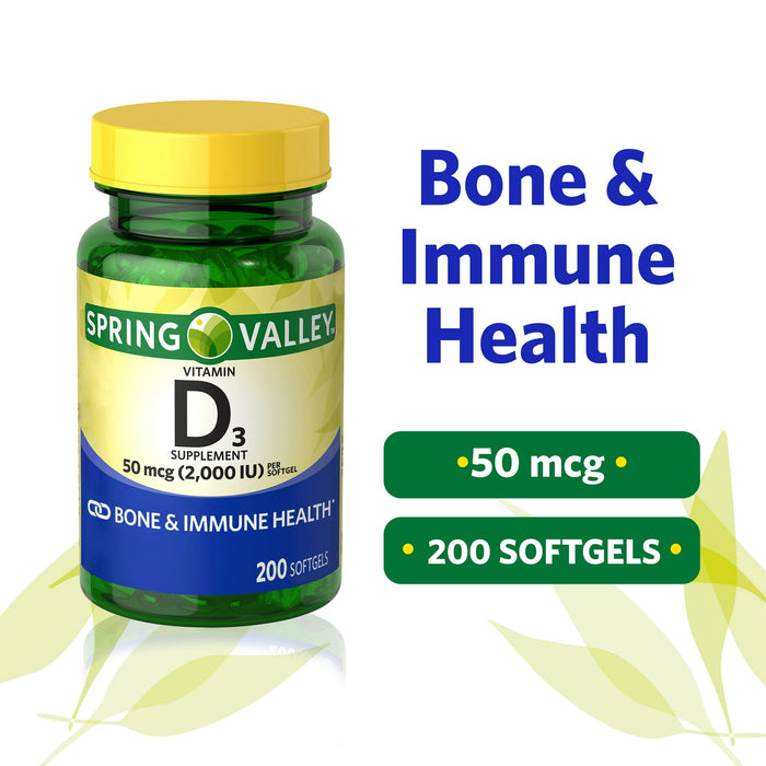 Spring Valley Vitamin D3 Supplement; 50 mcg 2; 000 IU; 200 Count