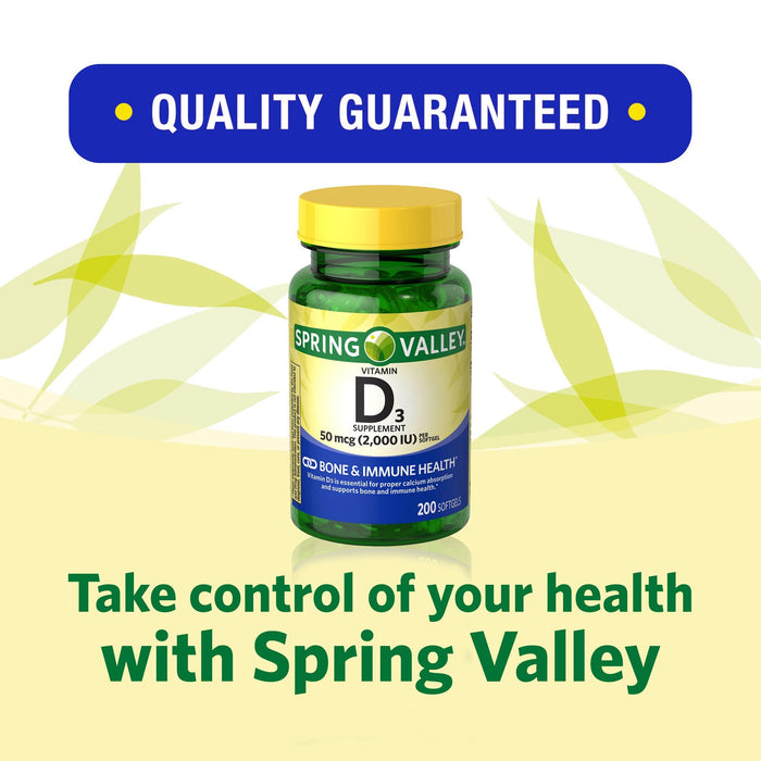 Spring Valley Vitamin D3 Supplement; 50 mcg 2; 000 IU; 200 Count