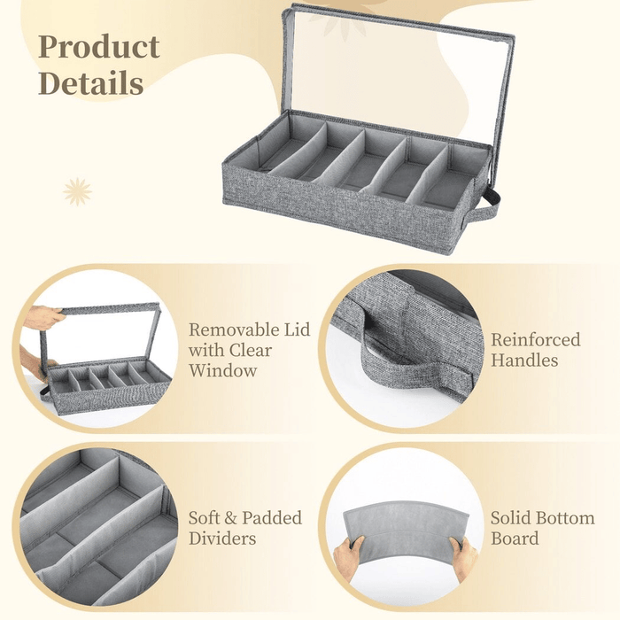 Flatware Storage Case, Silverware Storage Box with 4 Adjustable Dividers, Large Capacity Flatware Utensil Holder Case, Cutlery Storage Box with Handles and Removable Lid