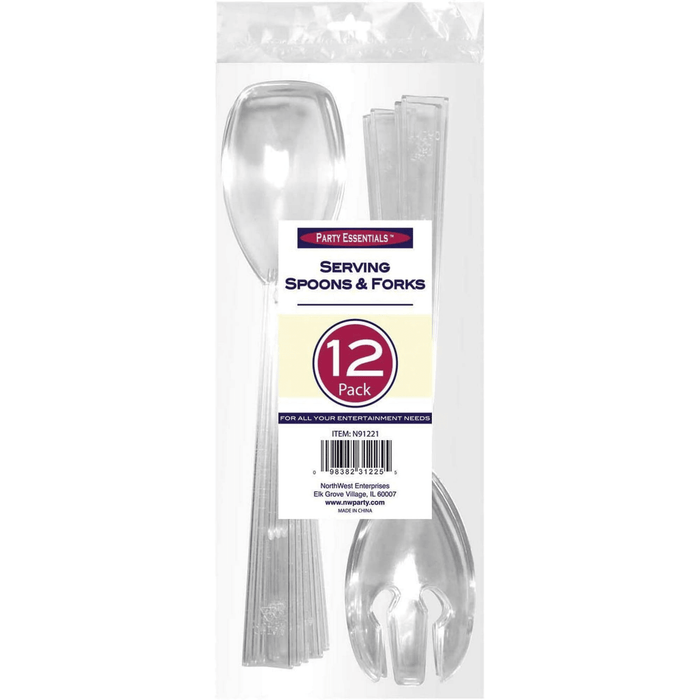 1 - Party Essentials 9.5" Serving Fork & Spoon Sets - Clear 12 Ct.