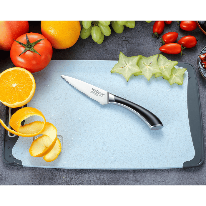 WELLSTAR Utility Knife, 4 Inch Serrated Paring Knife with Super Sharp German Stainless Steel