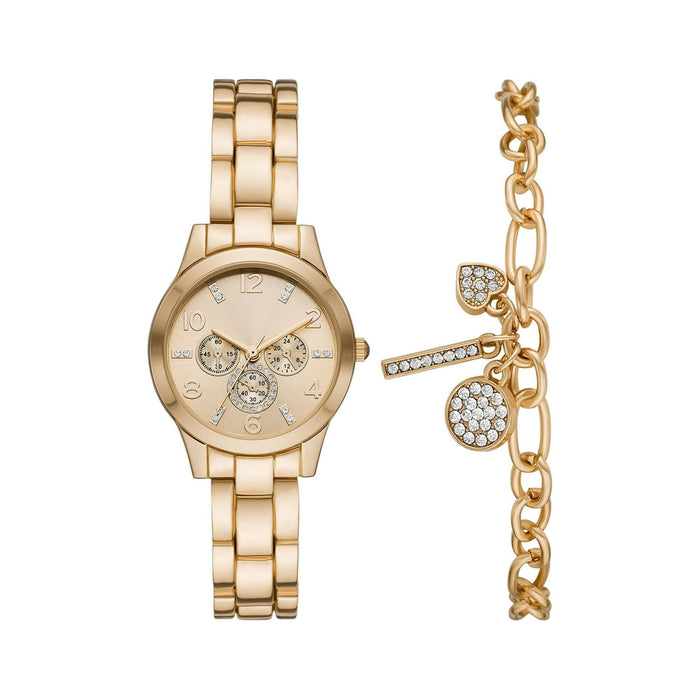 Time and Tru Women's Gold Tone Watch and Charm Bracelet Set (FMDXTT038)