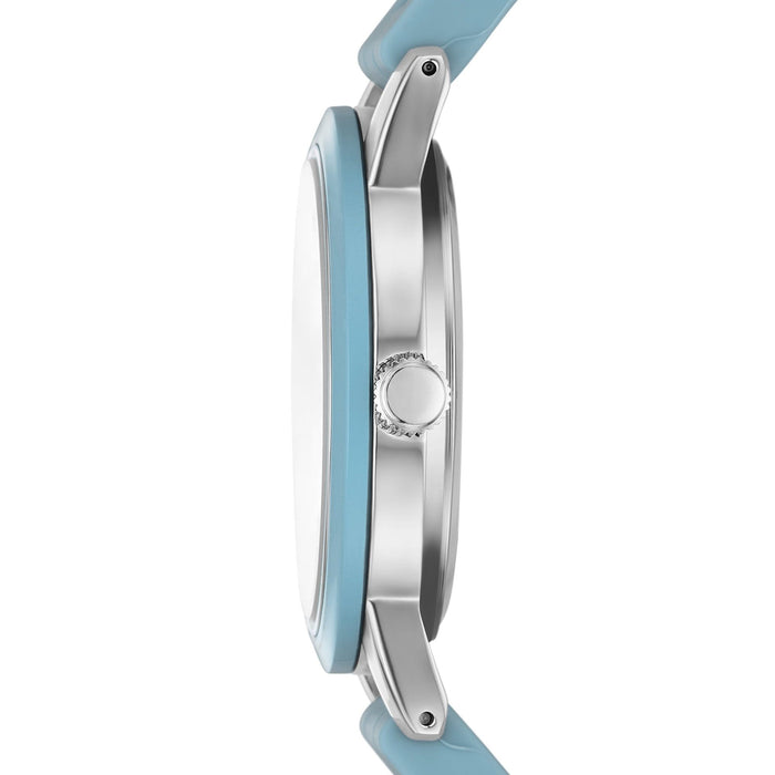 Time and Tru Ladies' Watch with Silver Round Case, Light Blue Bezel, Light Blue Sunray Dial and Light Blue Soft Silicone Strap (FMDOTT107)