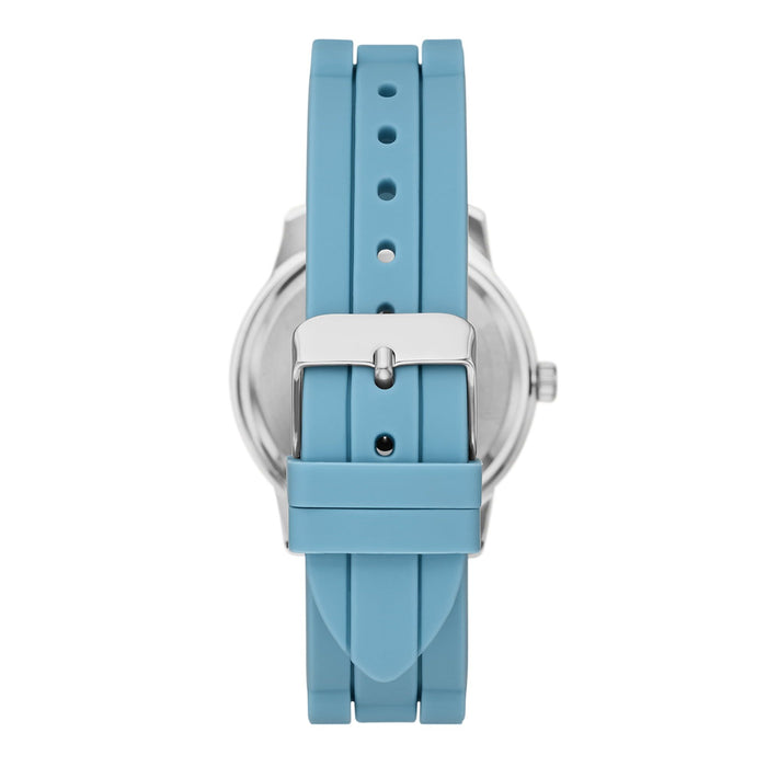 Time and Tru Ladies' Watch with Silver Round Case, Light Blue Bezel, Light Blue Sunray Dial and Light Blue Soft Silicone Strap (FMDOTT107)