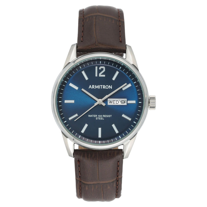 Armitron Men's Day Date Brown/Blue Leather Strap Dress Watch