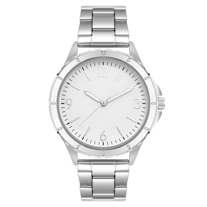 Time and Tru Silver Tone Bracelet White Round Dial Casual Watch with Metal Band