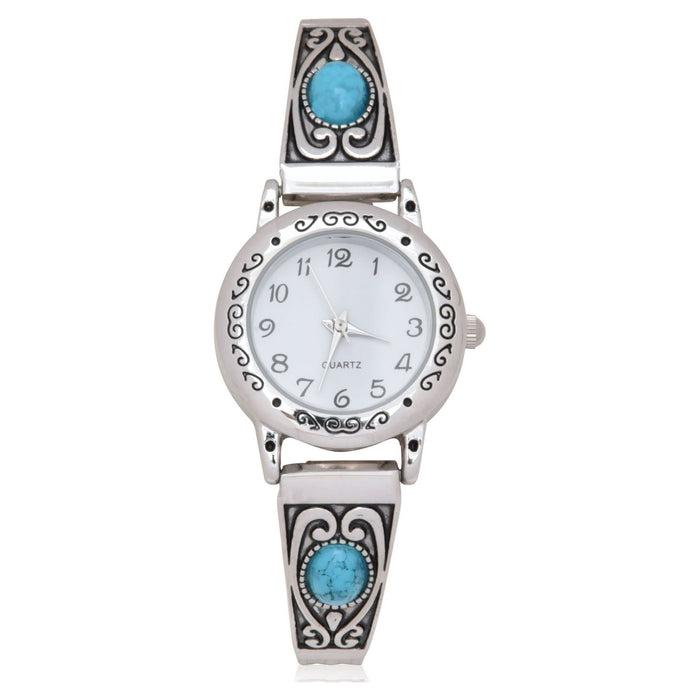 Time and Tru Adult Analog Watch in a Silvertone Round Case with Turquoise Band (WML2003WM1)