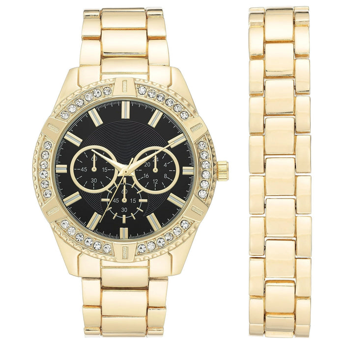 George Men's Round Black Dress Watch with a Classy Gold Tone Metal Band and Bracelet Set