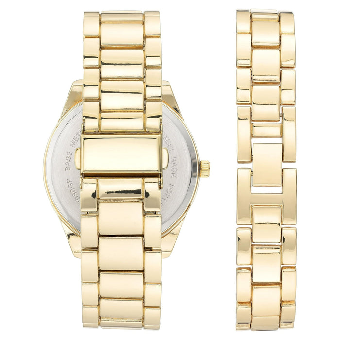 George Men's Round Black Dress Watch with a Classy Gold Tone Metal Band and Bracelet Set