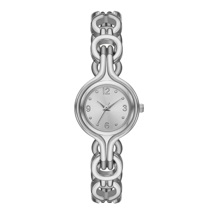 Time & Tru Women's Wristwatch: Silver Tone Round Case and Dial, Silver Interlocking Bracelet (FMDOTT099)