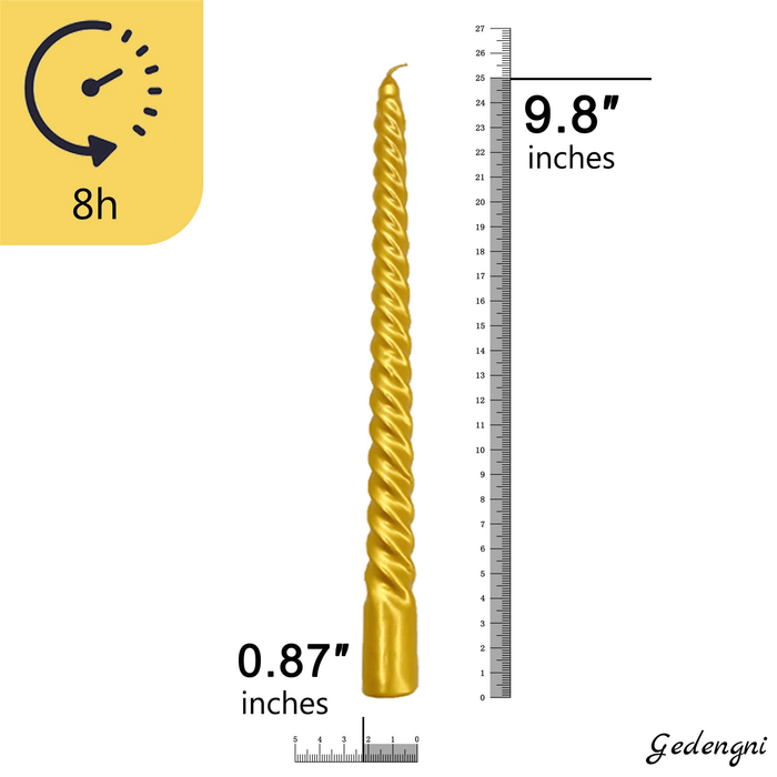 FCMSHAMD 9.8'' Gold Taper Candles-Unscented Dripless(4 Pack)
