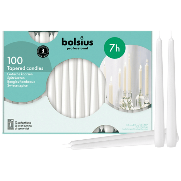 Bolsius White Taper Candles 10 Inch- 100 Pack Burn Time 7 H r Home D¨¦cor Church Candles