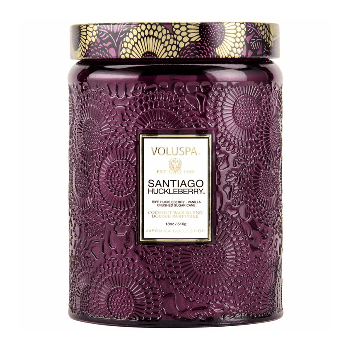 Voluspa Santiago Huckleberry Large Embossed Glass Jar Candle (18 Ounces)