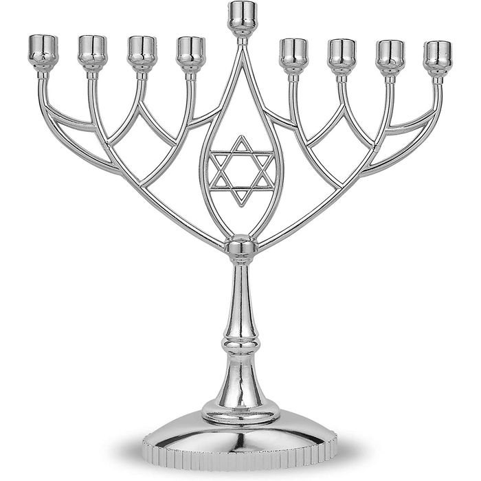 Traditional Classic Geometric Hanukkah Menorah 9" Silver Plated Chanukah Candle Minorah Fits Standard Hanukah Candles by Zion Judaica