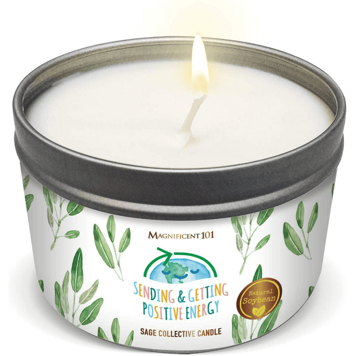 Magnificent 101 Long Lasting Sage Scented Collective Smudge Candle | 6 Oz - 35 Hour Burn | Candle for House Energy Cleansing & Manifestation | Sending & Getting Positive Energy