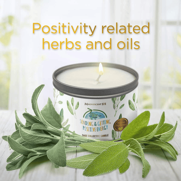Magnificent 101 Long Lasting Sage Scented Collective Smudge Candle | 6 Oz - 35 Hour Burn | Candle for House Energy Cleansing & Manifestation | Sending & Getting Positive Energy