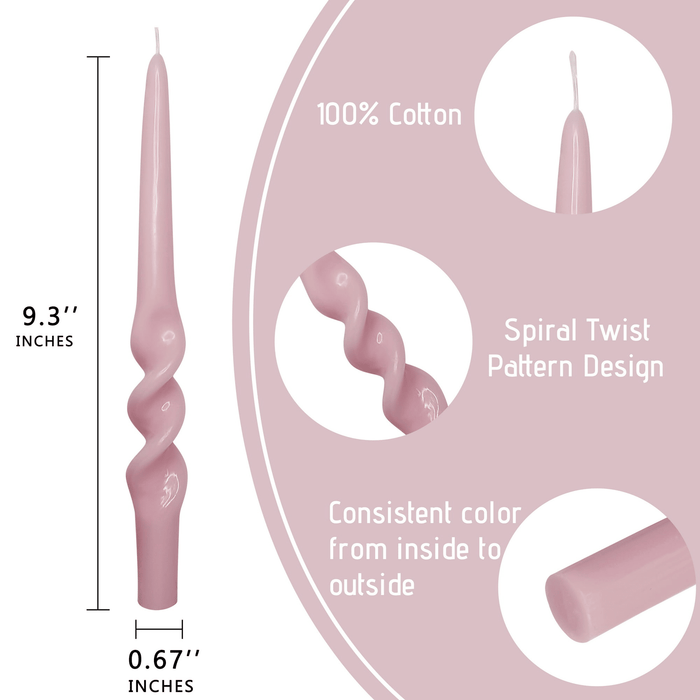 FCMSHAMD 10 inch Spiral Taper Candle Sticks Unscented Pink Pack of 2