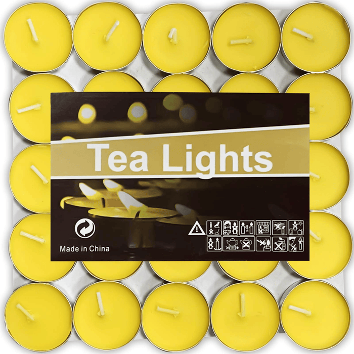 Tea Lights Candles, 50 Pack Smokeless Candles,Small Candles, Dripless & Long Lasting Mini Tealight Candles for Mood, Dinners, Parities, Home, Decoration, Wedding, Crafts(Yellow)