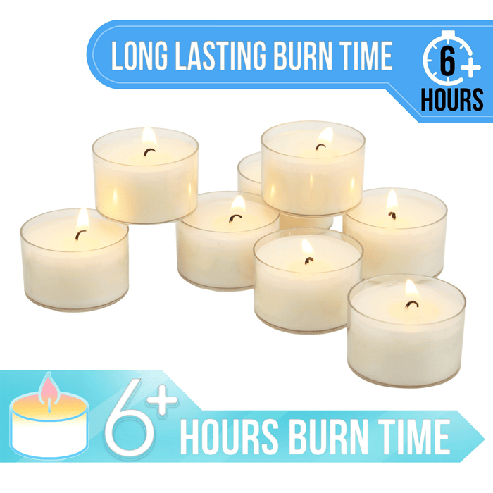 Stonebriar Unscented Long Burning Clear Cup Tealight Candles with 6-7 Hour Burn Time, 96 Pack, White