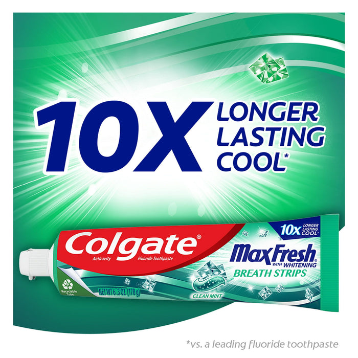 Colgate Max Fresh Mini Breath Strips Toothpaste; Clean Mint; 3 Pack; 6.3 oz
