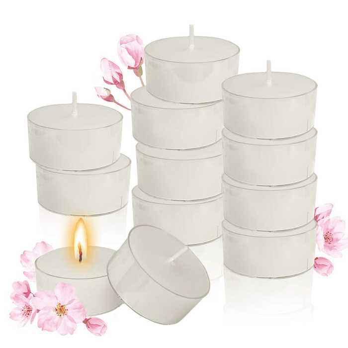 24pcs White Tealights candles - 5-6 Hour Burn Time Cherry Blossom Fragrance Scented Candles Round Clear Cup Pure Handmade Smokeless Candles