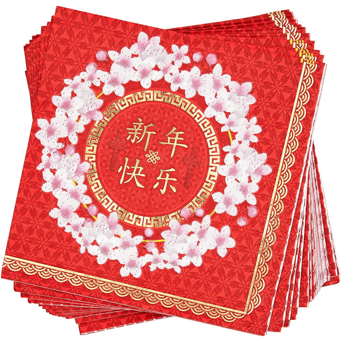 144 Pieces Chinese New Year Party Supplies - Serves 24 Paper Plates, Napkins, Cups, and Cutlery for 2024 Lunar New Year Decorations