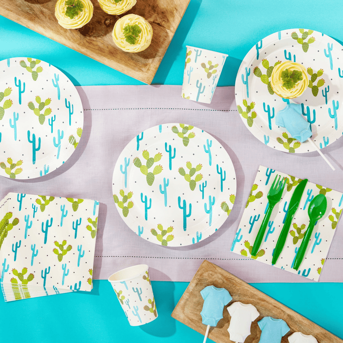 144-Pieces of Cactus Party Supplies with Succulent Plates, Napkins, Cups and Cutlery for Fiesta Party Celebration, Birthday, Taco Baby Shower Decorations (Serves 24)