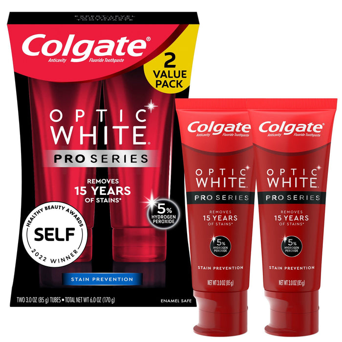 Colgate Optic White Pro Series Whitening Toothpaste; Stain Prevention; 3 oz Tube; 2 Pack