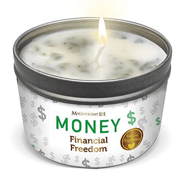 Magnificent 101 Long Lasting Money Smudge Candle | 6 Oz - 35 Hour Burn | Made of Soy Wax Candle for Spiritual Meditation, Purification & Manifestation | Limitless Financial Horizons