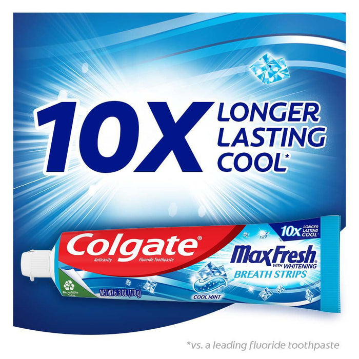 Colgate Max Fresh with Whitening Toothpaste; Cool Mint; 6.3 oz Tube; 3 Pack