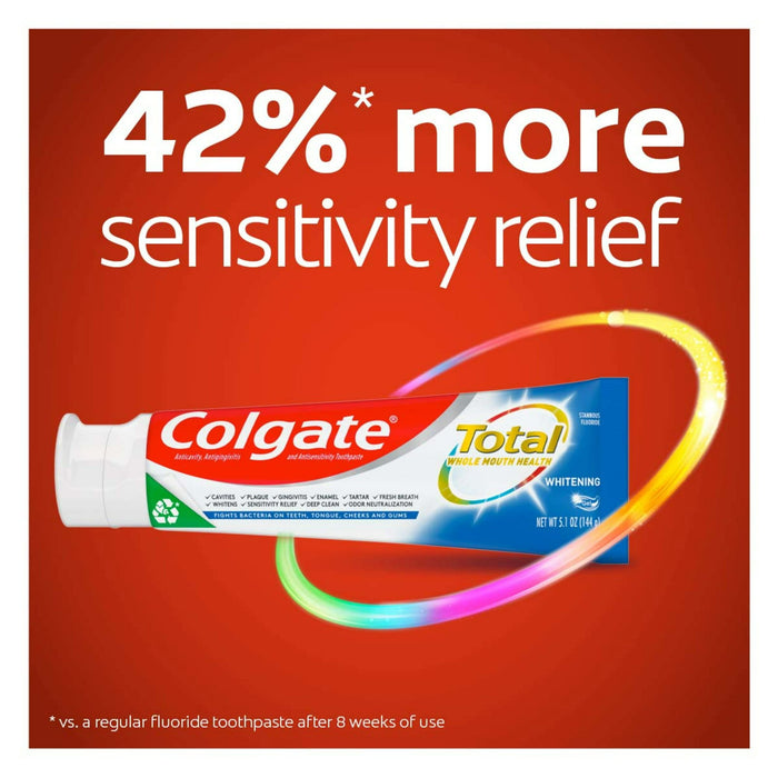 Colgate Total Teeth Whitening Toothpaste Gel; Mint Toothpaste; 5.1 oz Tube; 2 Pack