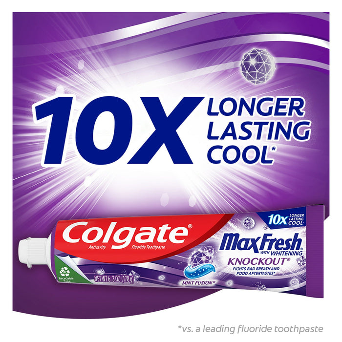 Colgate Max Fresh Knockout Whitening Toothpaste; Mint Fusion; 3 Pack; 6.3 oz Tubes
