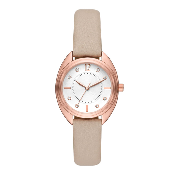 Time & Tru Women's Wristwatch: Rose Gold Tone Case, White Dial, Blush Faux Leather Strap (FMDOTT093)