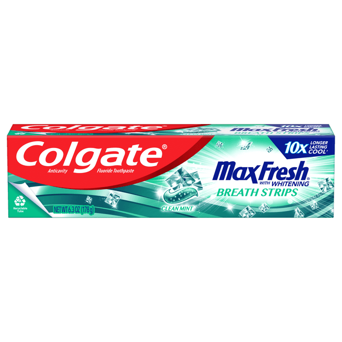 Colgate Max Fresh Whitening Toothpaste with Mini Breath Strips; Clean Mint; 6.3 oz Tube